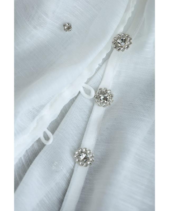 新作6月22日 ビジューの粒が降り注ぐふんわりバルーン袖シアーロング