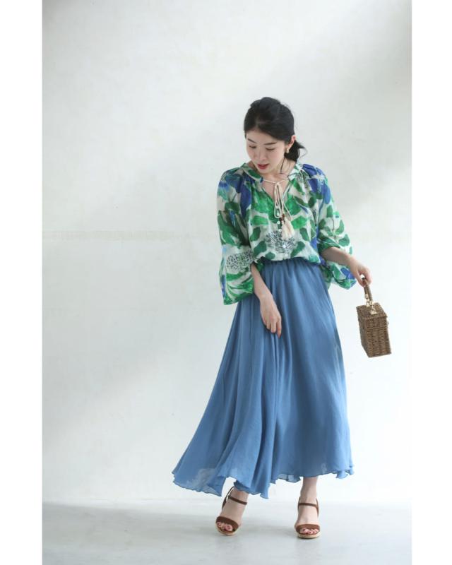 再入荷8月9日 涼風に揺れる花のブラウストップス cawaii w61372ps S~3L対応 春 夏 グリーン 麻 リネン おでかけ リゾート 旅行 デート イベント 買い物 大人可愛い 涼感性 シアー ぽわん袖 レディース ファッション 大人 ママ ミセス 30代 40代 50代 再入荷8月9日 涼風に揺れる花のブラウストップス cawaii w61372ps S~3L