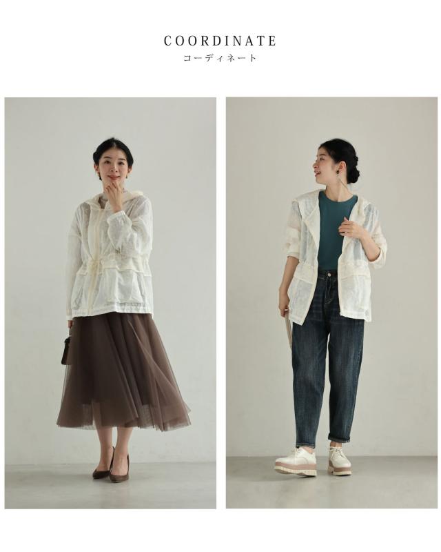 新作9月21日 細やかな花刺繍のフード付きシアーブルゾン cawaii