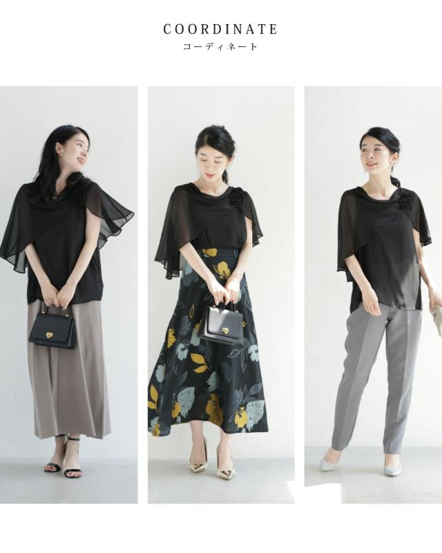 新作8月29日 （黒）肩にふわりショールベールの花咲くブラウストップス トップス ブラウス レディース ファッション 春服 夏服 ショール シフォン cawaii w61407ps S~L対応 ブラック 日常使い キレイめ シンプル ミセス 30代 40代 50代 新作8月29日 （黒）肩にふわりショールベールの花咲くブラウストップス