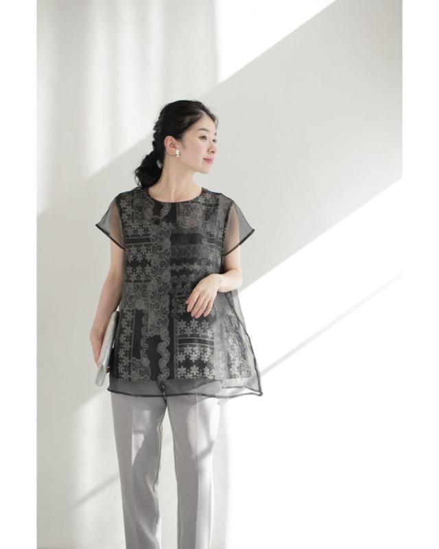 新作8月27日 版画アートの重なるベールカットソートップス トップス