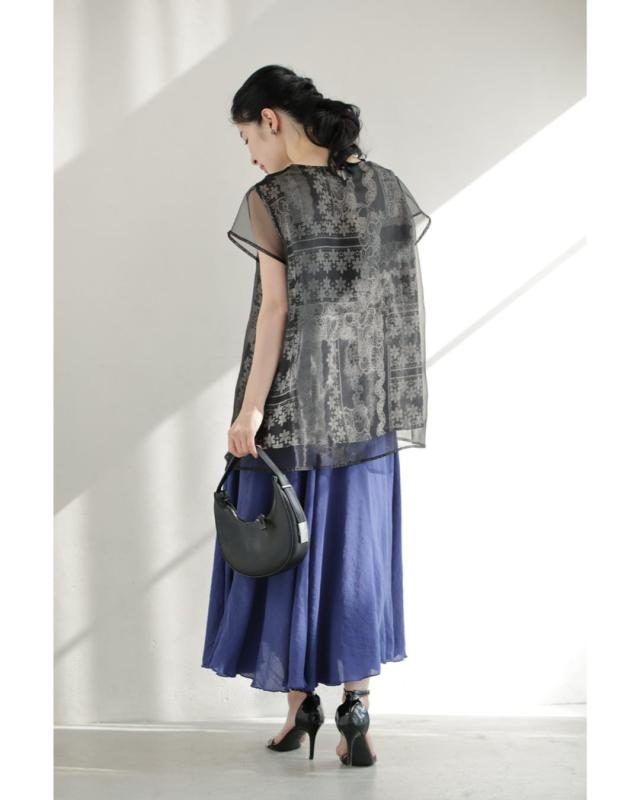 新作8月27日 版画アートの重なるベールカットソートップス トップス