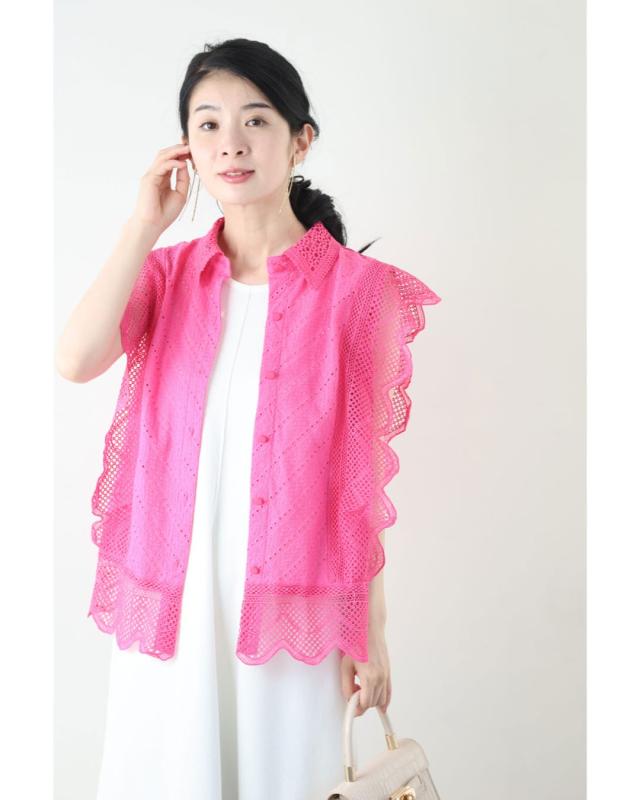 新作8月16日 ビビッドピンクのスカラップレースブラウストップス トップス ブラウス レディース ファッション 春服 夏服 スカラップレース ノースリーブ cawaii w61441ps S~L対応 ピンク 日常使い キレイめ シンプル ミセス 30代 40代 50代 新作8月16日 ビビッドピンクのスカラップレースブラウストップス