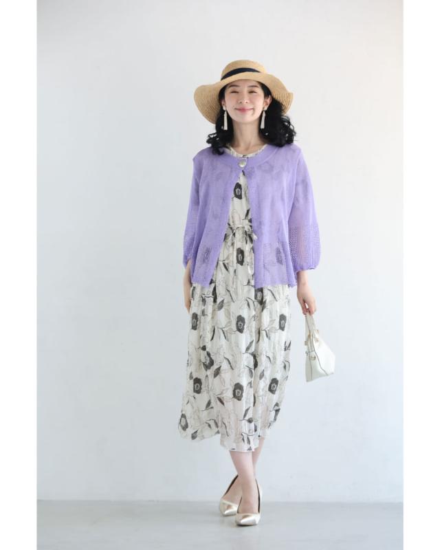 新作8月15日 花を描くデッサン画シアーミディアムワンピース（紐ベルト