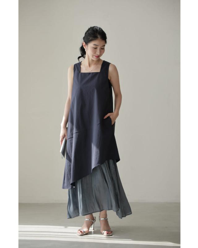 新作9月8日 異素材重なるデザインミディアムワンピース cawaii