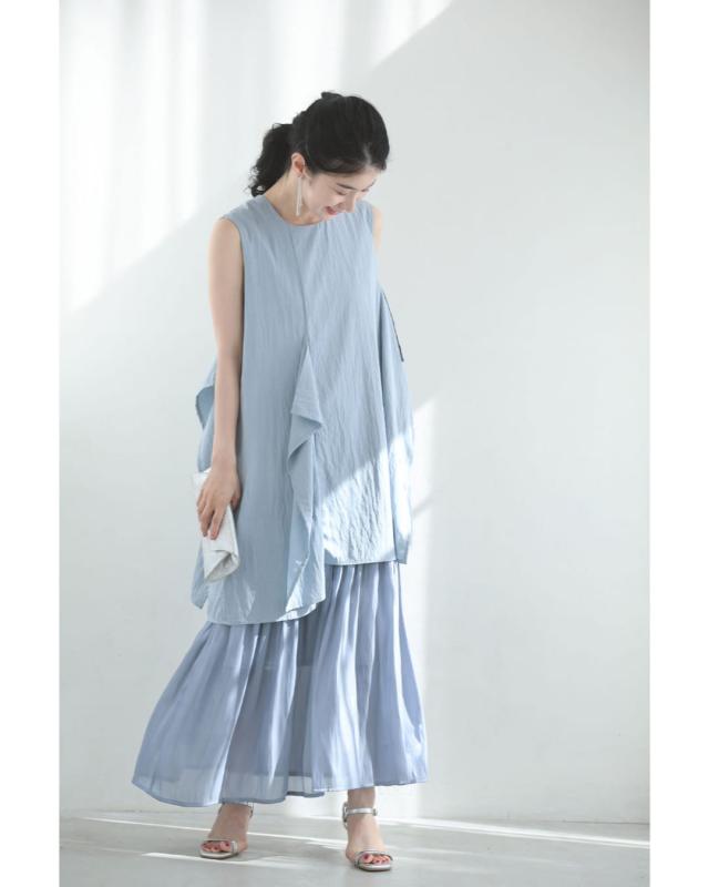 新作8月14日 ひらひら裾が踊る重ね着風ロングワンピース cawaii w61493ps S~L対応 ライトブルー 体型カバー 楽ちん 春 夏 大人可愛い お洒落 個性 光沢感 爽やか 日常 おでかけ 女子会 レディース ファッション 大人 ママ ミセス 30代 40代 50代 新作8月14日 ひらひら裾が踊る重ね着風ロングワンピース cawaii