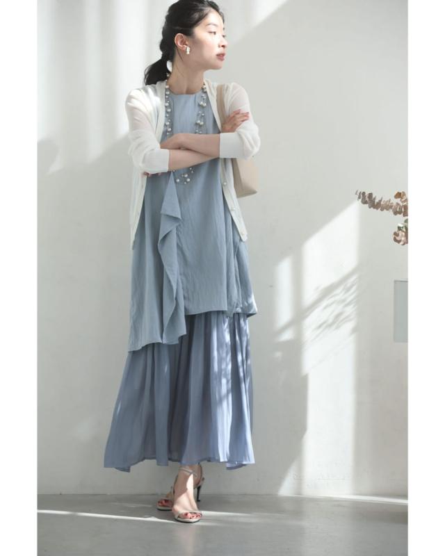 新作8月14日 ひらひら裾が踊る重ね着風ロングワンピース cawaii