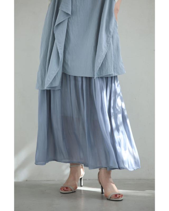 新作8月14日 ひらひら裾が踊る重ね着風ロングワンピース cawaii w61493ps S~L対応 ライトブルー 体型カバー 楽ちん 春 夏 大人可愛い お洒落 個性 光沢感 爽やか 日常 おでかけ 女子会 レディース ファッション 大人 ママ ミセス 30代 40代 50代 新作8月14日 ひらひら裾が踊る重ね着風ロングワンピース cawaii