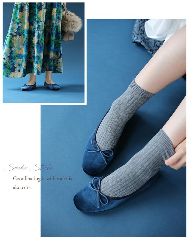 新作10月9日 恋する ベルベットバレエシューズ cawaii w61524ps ブルー