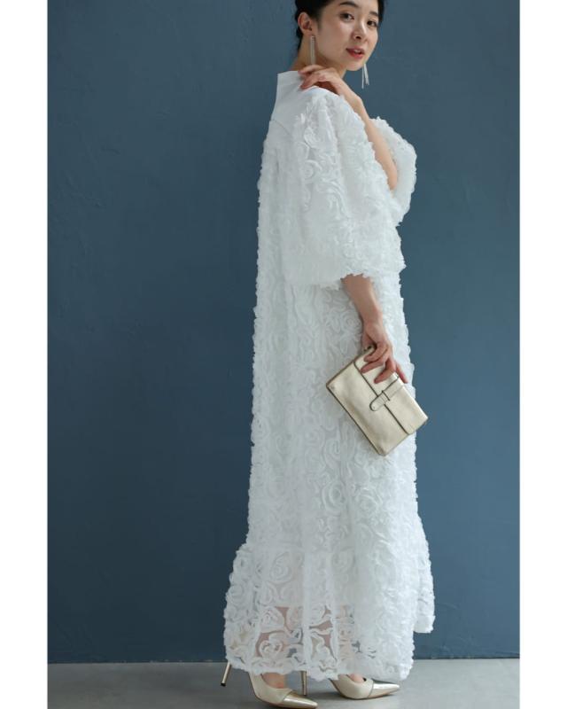 新作9月20日 満開の花咲くブーケロングワンピース（リボンベルト付き