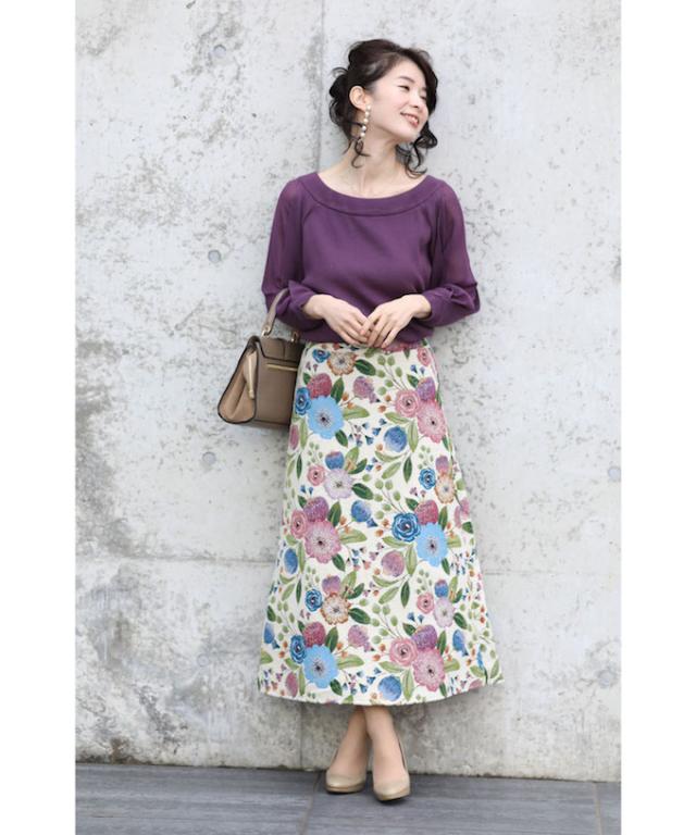 大人可愛いコーデ ポワン袖＋花柄スカート 2点セット w6s00104 cawaii