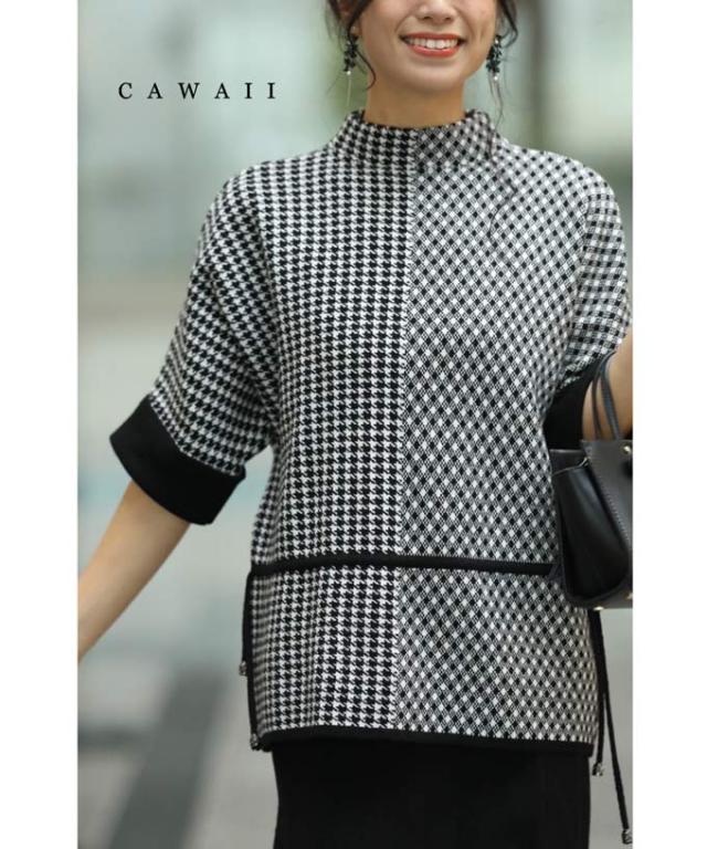 母の日 プルオーバー レディース wkg00086（S~3L対応）（黒）アシンメトリー柄ペプラムニットプルオーバートップス cawaii 母の日 ペプラムニット 長袖 秋冬 トップス お呼ばれ 通勤 オフィス きれいめ 上品 エレガント ミセス 60代 40代コーデ 50代 30代の通販は