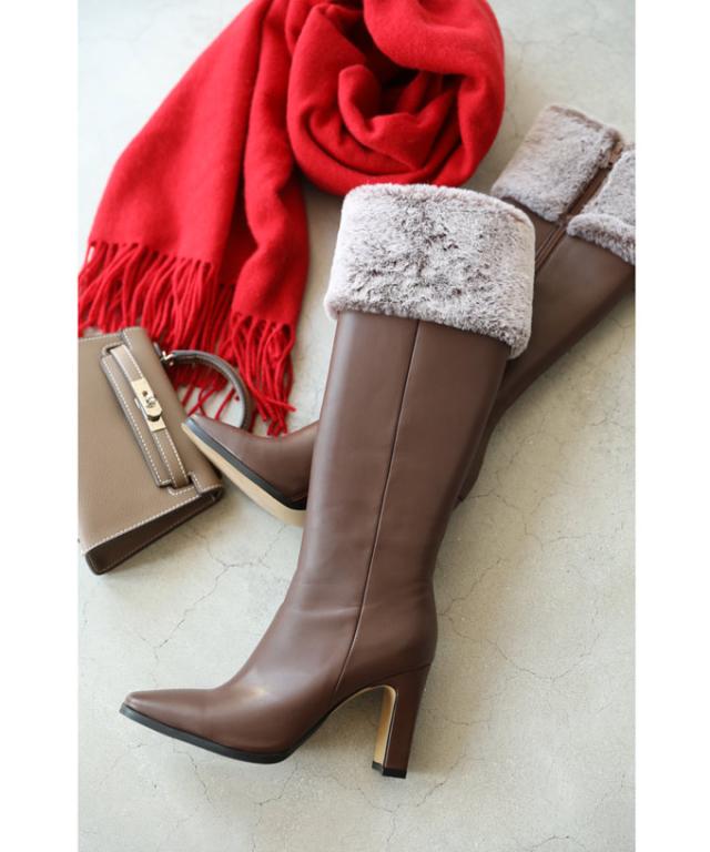 もこもこファーのヒールロングブーツ cawaii wkg00597 レディース ファッション ミセス 30代 40代 50代 ブラウン 茶色 靴 くつ シューズ 22.5cm 23.0cm 23.5cm 24.0cm 24.5cm 25.0cm 秋物 冬物 大人可愛い 日常使い ヘビロテ おでかけ 休日 リゾート