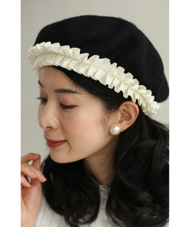 再入荷8月14日 （黒）ロゼットリボンのベレー帽子 cawaii wkg00628