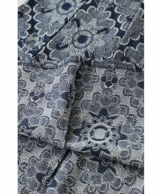 再入荷1月14日 エキゾチックな花柄のデニム調ロングスカート スカート