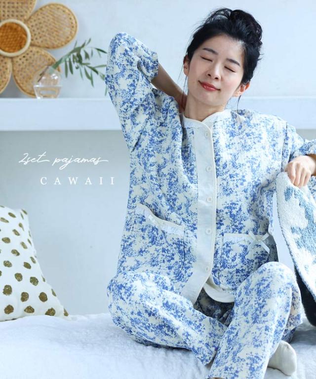 再入荷7月21日  ロマンティックな風景画のあったかパジャマセット【set】 cawaii wkg00758 S~L対応 春服 春物 秋服 秋物 冬服 冬物  厚手  暖かい 楽ちん ブルー ナイトウェア 部屋着 大人可愛い オシャレ レディース ファッション ミセス 30代 40代 50代  母の日の通販は