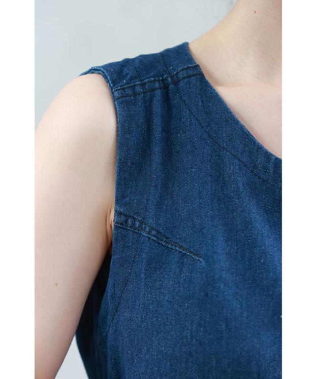 バックオープンのデニム調ミディアムワンピース cawaii wkj00025 S~L
