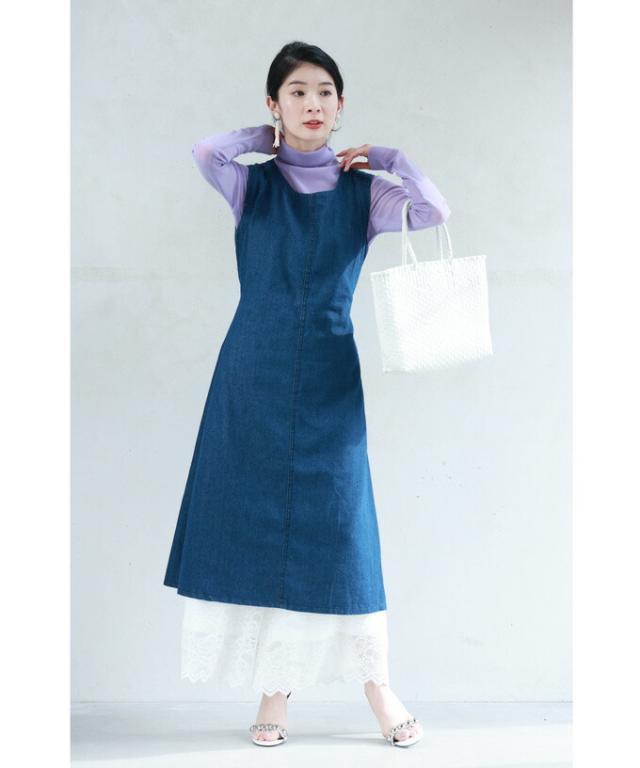 バックオープンのデニム調ミディアムワンピース cawaii wkj00025 S~L