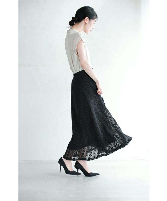 再入荷8月4日 黒 流れるように小花レース揺らめくフレアスカート cawaii wkj00083 S~M対応 後ろゴム 透かし編み 総レース ブラック オシャレ 個性的 大人可愛い エレガント 上品 春服 春物 夏服 夏物 薄手 綿100％ 天然素材 レディース ファッション ミセス 30代 40代 50代 再入荷8月4日 黒 流れるように小花レース揺らめくフレアスカート