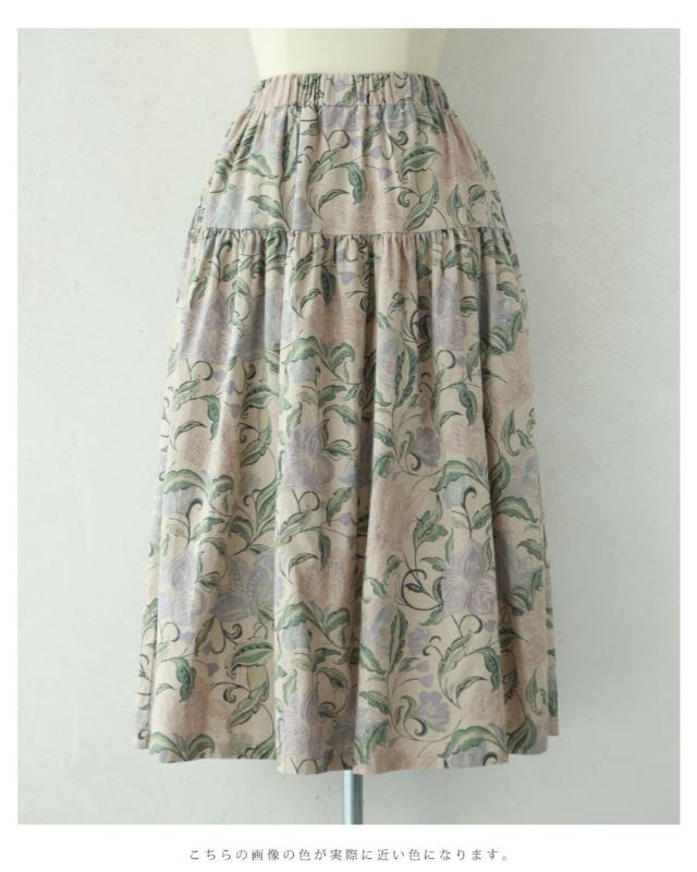再入荷2月9日 舞うような淡色花の切り替えミディアムスカート cawaii wkj00086 S~L対応 涼しい 春 秋 夏 カーキ 柄 総柄 花 体型カバー 日常使い おでかけ ティアード エレガント エレガント 大人可愛い レディース ファッション 大人 ママ ミセス 30代 40代 50代の通販は