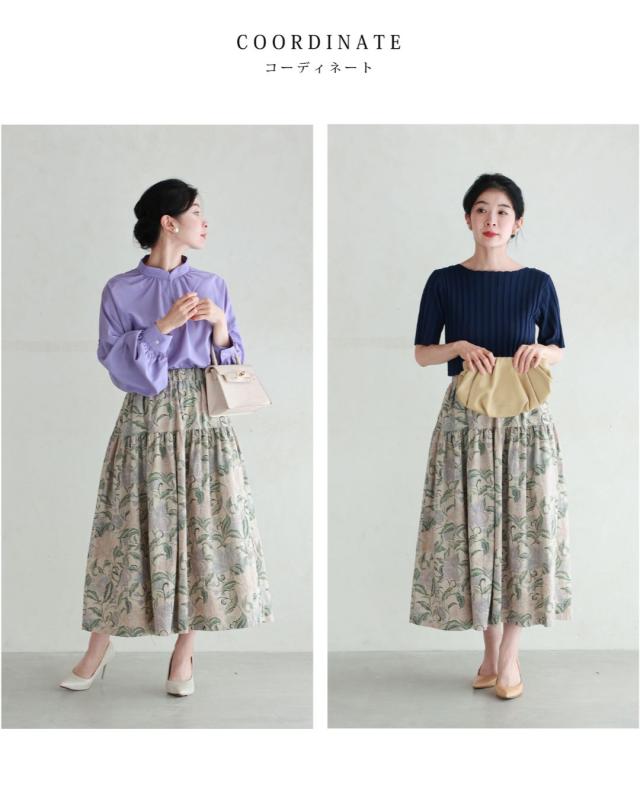 再入荷2月9日 舞うような淡色花の切り替えミディアムスカート cawaii wkj00086 S~L対応 涼しい 春 秋 夏 カーキ 柄 総柄 花 体型カバー 日常使い おでかけ ティアード エレガント エレガント 大人可愛い レディース ファッション 大人 ママ ミセス 30代 40代 50代の通販は