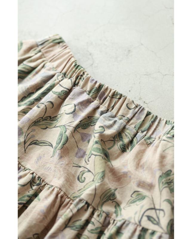再入荷2月9日 舞うような淡色花の切り替えミディアムスカート cawaii wkj00086 S~L対応 涼しい 春 秋 夏 カーキ 柄 総柄 花 体型カバー 日常使い おでかけ ティアード エレガント エレガント 大人可愛い レディース ファッション 大人 ママ ミセス 30代 40代 50代の通販は