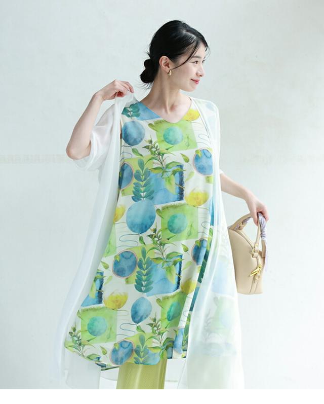 爽やかな風を纏う立体画アートのシフォンチュニック cawaii wkj00097