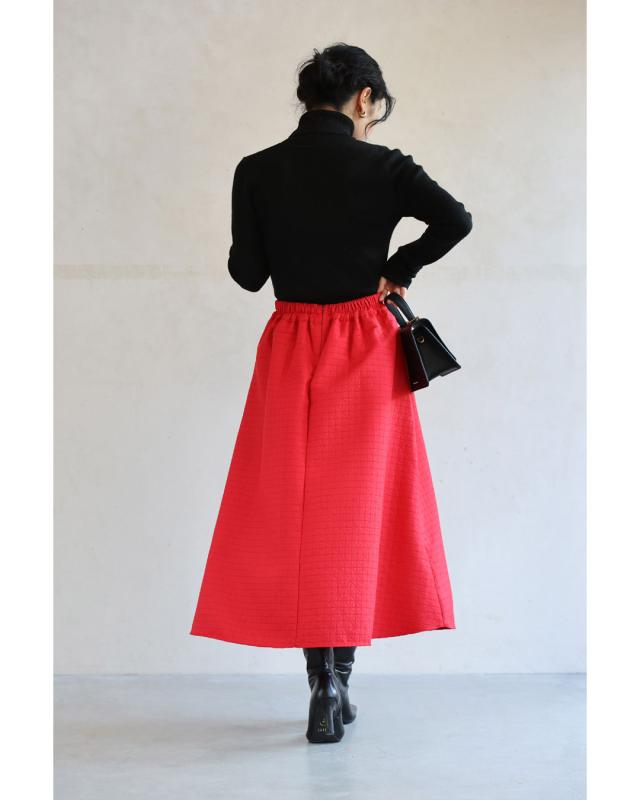 再入荷12月1日 直線重なり合う柄の立体タックミディアムスカート スカート レディース ファッション 秋服 冬服 着回し ミディアムスカート 立体タック体型カバー cawaii wkj00128 S~L対応 レッド 日常使い キレイめ シンプル ミセス 30代 40代 50代 再入荷12月1日 直線重なり合う柄の立体タックミディアムスカート