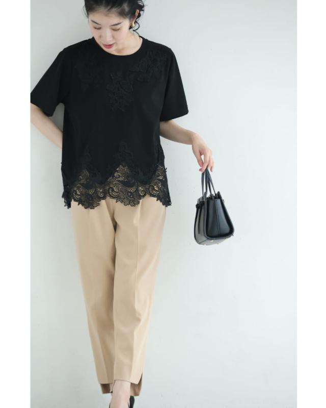 新作8月8日 （黒）デコレーションレースのエレガントTシャツトップス トップス Tシャツ レディース ファッション 春服 夏服 着回し レース cawaii wkj00249 S~L対応 ブラック 日常使い キレイめ シンプル ミセス 30代 40代 50代 新作8月8日 （黒）デコレーションレースのエレガントTシャツトップス