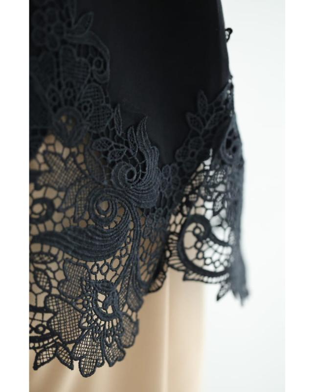 新作8月8日 （黒）デコレーションレースのエレガントTシャツトップス