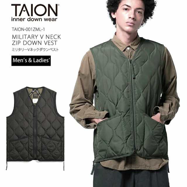 [10%OFF] [2023秋冬新作] TAION タイオン インナーダウン ミリタリー Vネック ジップ ダウン ベスト TAION-001ZML-1 MILITARY V NECK ZIP