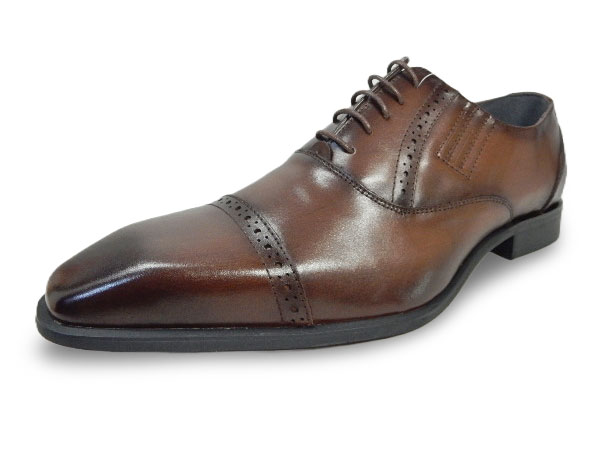 GERODI 本革 セミブローグ ストレートチップ ビジネスシューズ アンティーク茶色 ワイズ 3E（EEE）28cm（28.0cm）、28.5cm、29cm（29.0cm）【大きいサイズ（ビッグサイズ）メンズ 革靴・紳士靴】