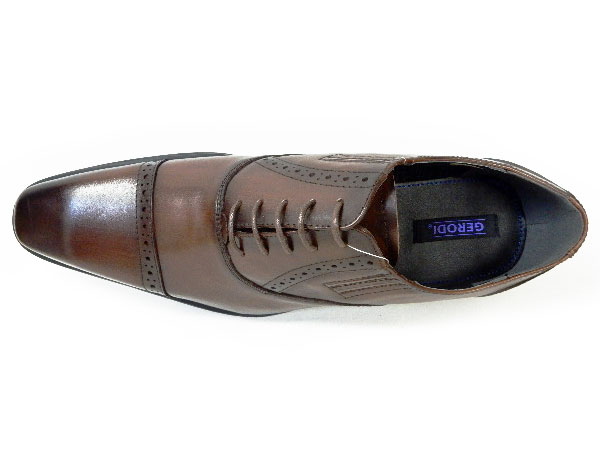 GERODI 本革 セミブローグ ストレートチップ ビジネスシューズ アンティーク茶色 ワイズ 3E（EEE）28cm（28.0cm）、28.5cm、29cm（29.0cm）【大きいサイズ（ビッグサイズ）メンズ 革靴・紳士靴】