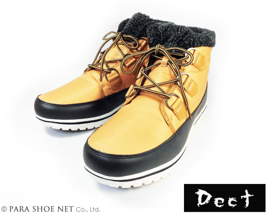 Dect ナイロン防寒ムートンブーツ 防水・防滑ソール イエロー（キャメル）ワイズ3E（EEE）28cm（28.0cm）、29cm（29.0cm）【大きいサイズ（ビッグサイズ）メンズ カジュアルシューズ 紳士靴】【雪道・凍結】