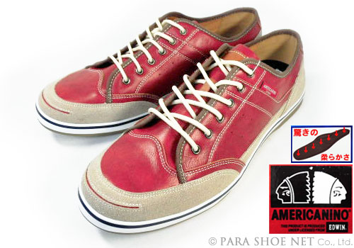 AMERICANINO（EDWIN）レザースニーカー カジュアルシューズ レッド（赤色）ワイズ3E（EEE）27.5cm、28cm（28.0cm）、29cm（29.0cm）、30cm（30.0cm）【大きいサイズ（ビッグサイズ）メンズ紳士靴】