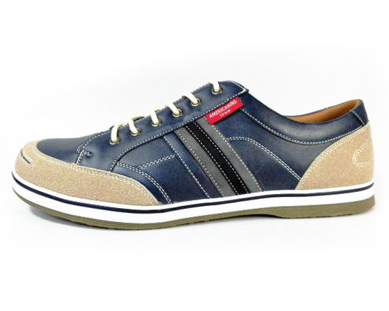 AMERICANINO（EDWIN）レザースニーカー カジュアルシューズ ネイビー（紺色）ワイズ3E（EEE）28cm（28.0cm）、29cm（29.0cm）、30cm（30.0cm）【大きいサイズ（ビッグサイズ）メンズ紳士靴】