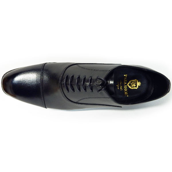 PARASHOE 本革 内羽根ストレートチップ シークレットヒールアップ（身長＋4.5cm）ビジネスシューズ 黒 3E【小さいサイズ 24cm、大きいサイズ 27.5cm、28cm、28.5cm、29cm、30cmあり／マッケイ製法・革靴・日本製】