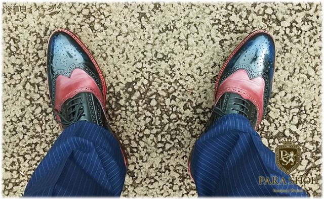 PARASHOE 本革底（レザーソール）コンビ ウィングチップ ビジネスシューズ ネイビー×ワイン（バーガンディー） ワイズ3E（EEE）20cm〜33cm【グッドイヤーウェルト製法/メンズ革靴/紳士靴】(PS-1501-nvw)_3