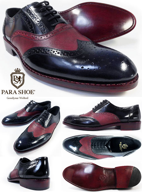 PARASHOE 本革底（レザーソール）コンビ ウィングチップ ビジネスシューズ ネイビー×ワイン（バーガンディー） ワイズ3E（EEE）20cm〜33cm【グッドイヤーウェルト製法/メンズ革靴/紳士靴】(PS-1501-nvw)_1