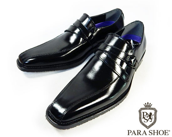 PARASHOE 本革 ストラップヴァンプスリッポン 防滑ビジネスシューズ 黒 ワイズ3E（EEE）23cm（23.0cm）、23.5cm、24cm（24.0cm）【小さいサイズ（スモールサイズ）革靴・紳士靴】（ps16103-blk）