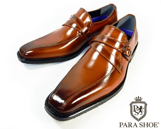 PARASHOE 本革 ストラップヴァンプスリッポン 防滑ビジネスシューズ 茶色 ワイズ3E（EEE）23cm（23.0cm）、23.5cm、24cm（24.0cm）【小さいサイズ（スモールサイズ）革靴・紳士靴】（ps16103-br）