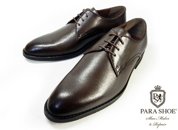 PARASHOE 本革 プレーントゥ ビジネスシューズ ダークブラウン（濃茶）ワイズ（足幅）3E（EEE）22cm（22.0cm）、22.5cm、23cm（23.0cm）、23.5cm、24cm（24.0cm）【小さいサイズ（スモールサイズ）革靴・紳士靴】