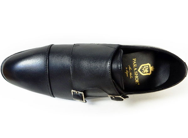 PARASHOE 本革 ダブルモンクストラップ ビジネスシューズ 黒（ブラック）ワイズ 3E（EEE）22cm（22.0cm）、22.5cm、23cm（23.0cm）、23.5cm、24cm（24.0cm） 【小さいサイズ（スモールサイズ）革靴・紳士靴】
