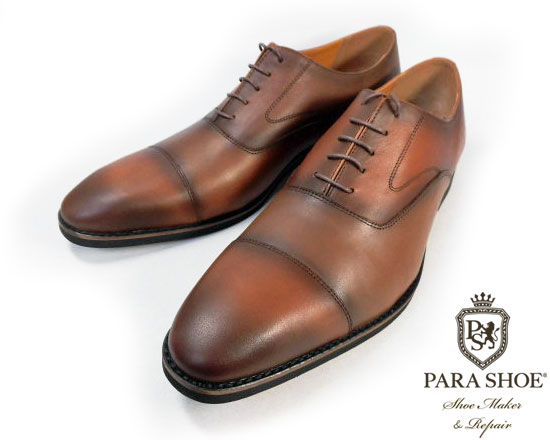 PARASHOE 本革 内羽根ストレートチップ（キャップトゥ）ビジネスシューズ 茶色 ワイズ 4E（EEEE）27.5cm、28cm、28.5cm、29cm、29.5cm、30cm、31cm、32cm【大きいサイズ（ビッグサイズ）メンズ 革靴・紳士靴】