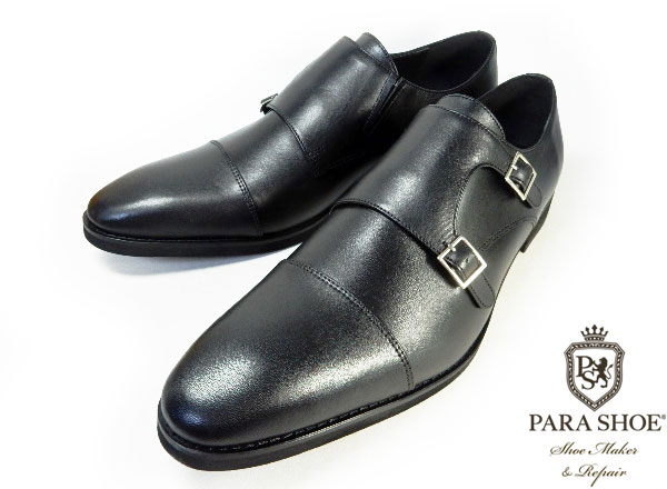 PARASHOE 本革 ダブルモンクストラップ ビジネスシューズ 黒 ワイズ 4E（EEEE）27.5cm、28cm、28.5cm、29cm、29.5cm、30cm、31cm、32cm【大きいサイズ（ビッグサイズ）メンズ 革靴・紳士靴】