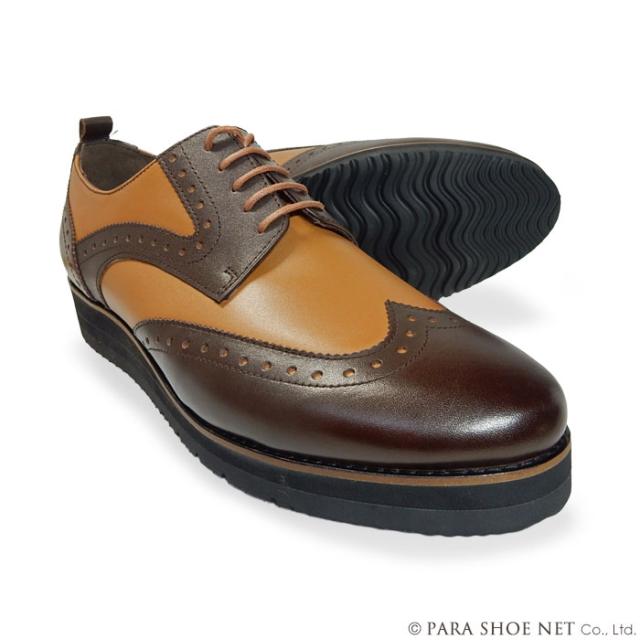 PARASHOE 本革 コンビウィングチップ 厚底商行為シューズ（ビジネススニーカー・ドレススニーカー）ワイズ3E 茶×濃茶二人組色合い【メンズ革靴・ビジカジ成人男性靴・事務所心地よい／途轍も無い大きさ・小っちゃい大きさ相応う】(なおなお書き-1820-BR)