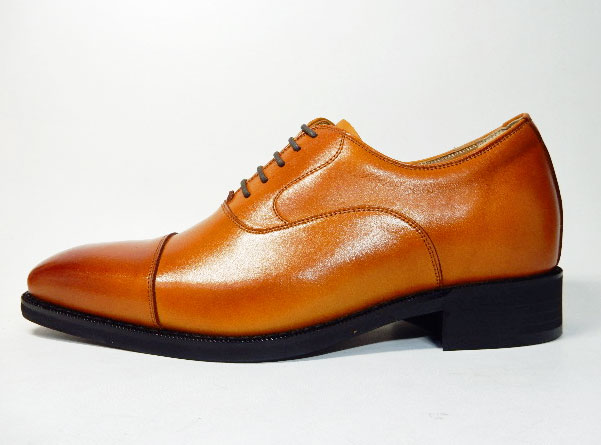 ANCIEN CREPINS 本革 内羽根ストレートチップ シークレットヒールアップ（身長+6cmアップ）ビジネスシューズ キャメル（ライトブラウン・茶色）ワイズ3E（EEE）23.5cm、24cm【小さいサイズ（スモールサイズ）メンズ革靴・紳士靴】