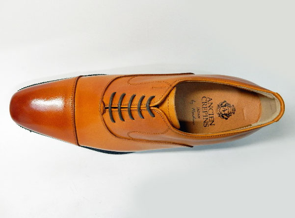 ANCIEN CREPINS 本革 内羽根ストレートチップ シークレットヒールアップ（身長+6cmアップ）ビジネスシューズ キャメル（ライトブラウン・茶色）ワイズ3E（EEE）23.5cm、24cm【小さいサイズ（スモールサイズ）メンズ革靴・紳士靴】