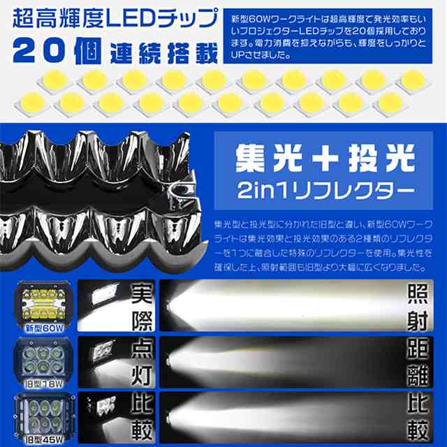 作業灯 LEDワークライト 拡散 45w 広角 90度 黄色 黄色光 イエロー 除雪車 除雪機 led LED集魚灯 12v 24v LED - 5