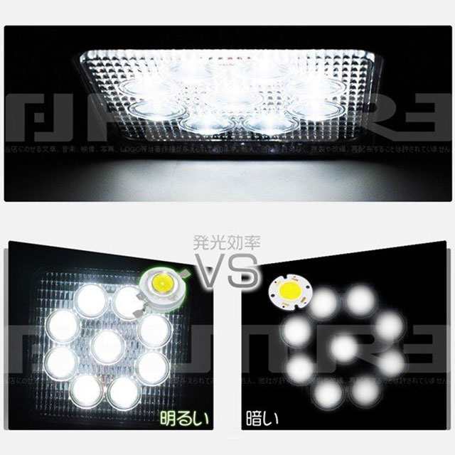 4個 27W LED作業灯 広角 LED ワークライト 防水 12V/24V兼用 9連 3200lm フォークリフト トラック 投光器 集魚灯 屋外  照明 船舶 C02の通販はau PAY マーケット - 光商事